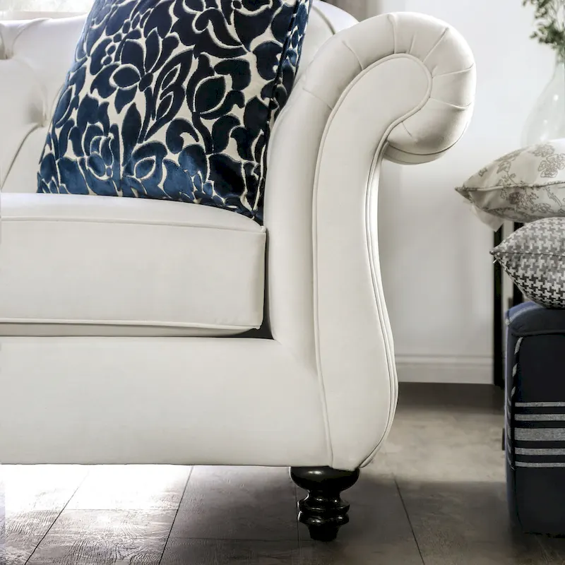 Addae Glam White Fabric Tufted 2-Piece Sofa Set by Furniture of America