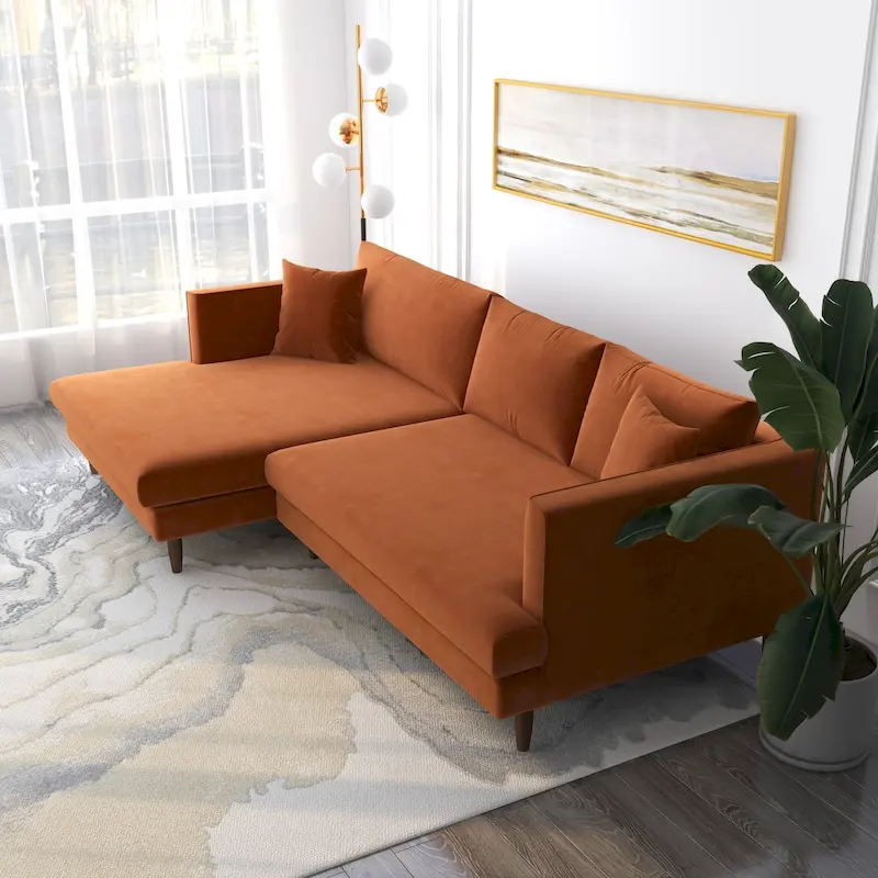 Diana Mid-Century Modern L-Shaped Pillow Back Velvet Sectional Sofa