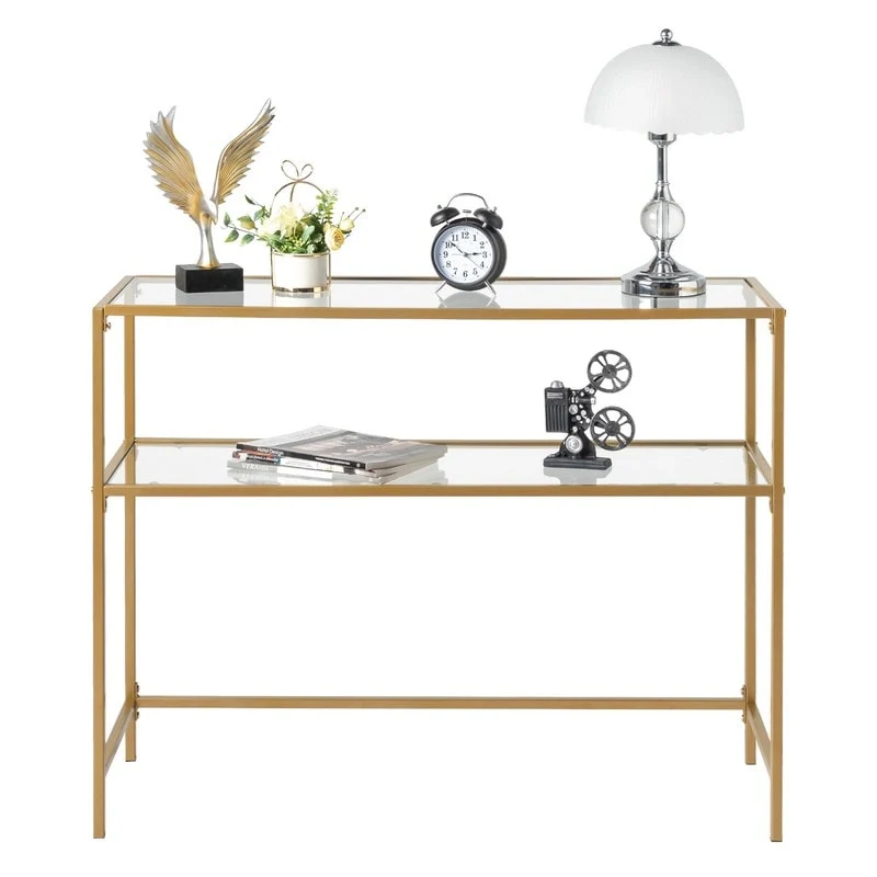 Modern Gold Frame 39.4 Entryway Console Table Glass Top