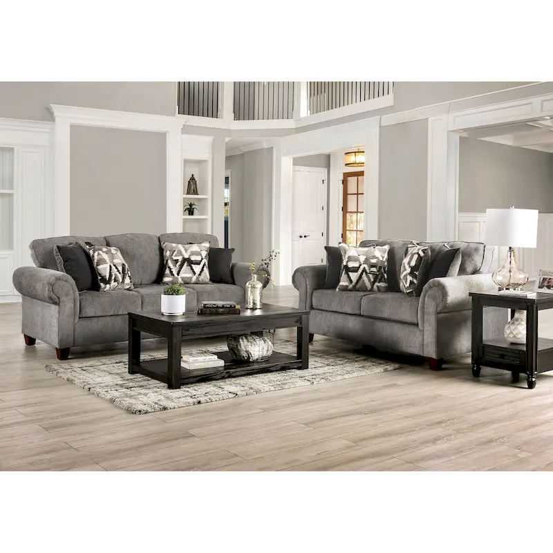 Mecia Transitional Chenille Rolled Arms 2-Piece Sofa Set by Furniture of America