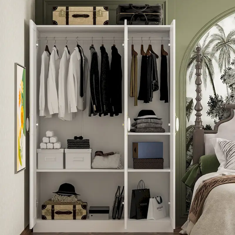 Armoire Wardrobe 47.2 3 Doors 2 Hanging Rods MDF Soft Close White Modern Floral Handle