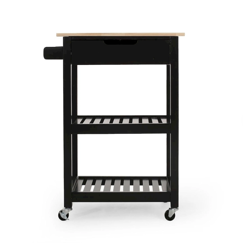 Compact Wooden Kitchen Cart with Wheels Shelves and Drawer by Christopher Knight Home