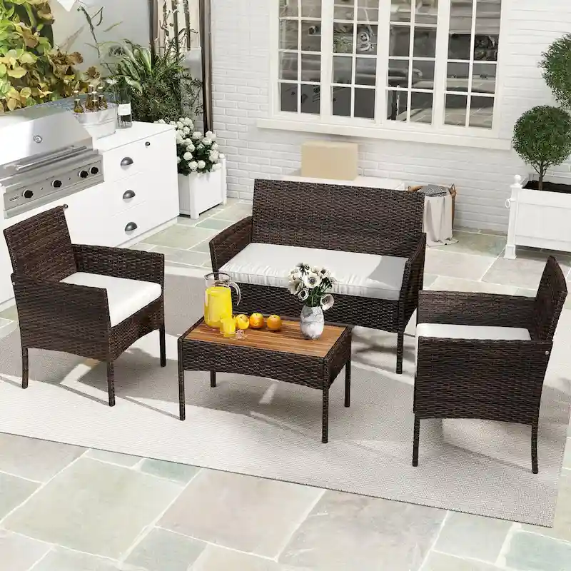 Moasis 4 PCS Patio Bistro Set Outdoor Patio Furniture Rattan Loveseat Conversation Set - 41.7L x 18.6W x 31.3H