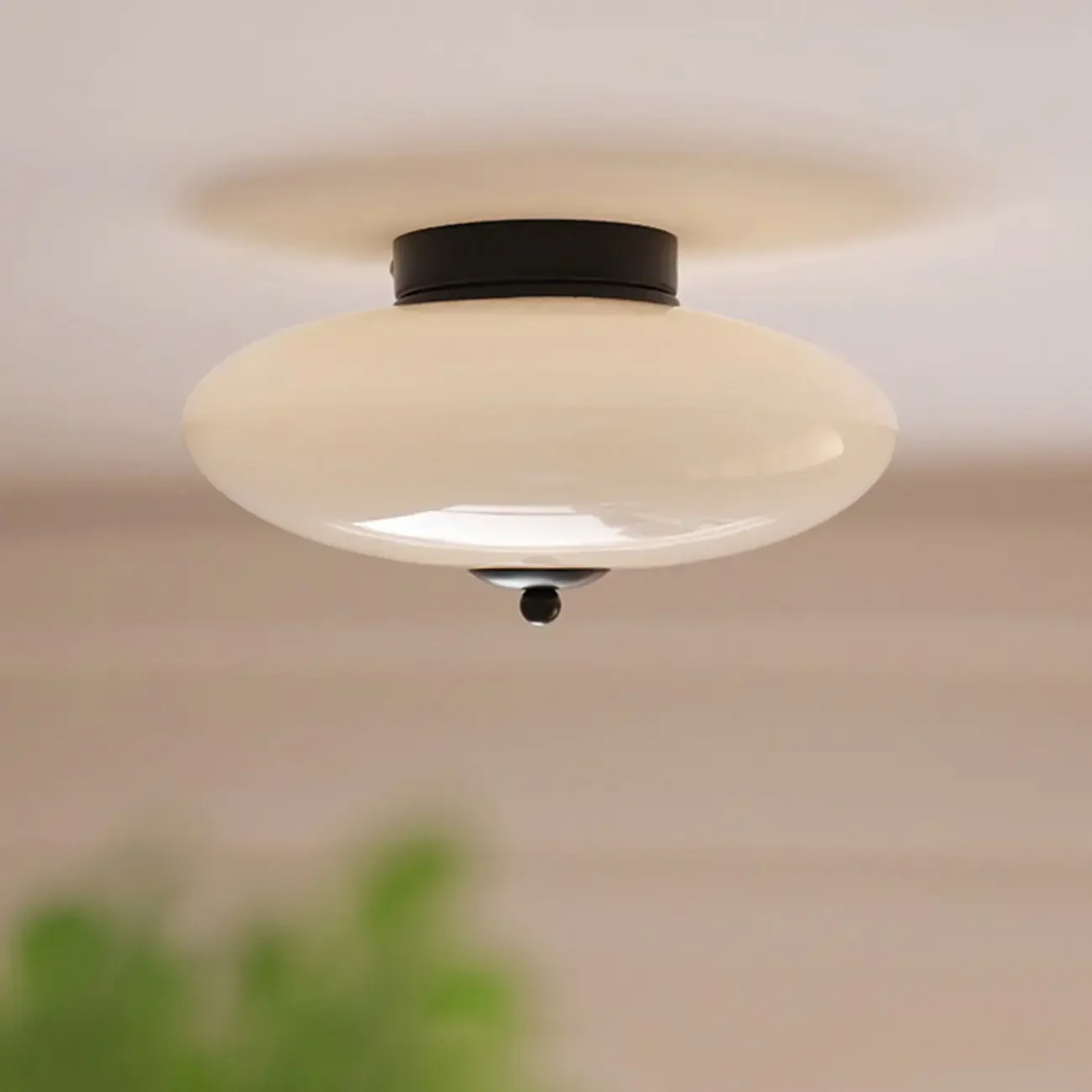 Mini White Drum Glass Dimmable Semi Flush LED Ceiling Light