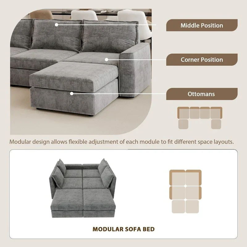 U Shaped Reversible Sectional Sofa with Ottoman