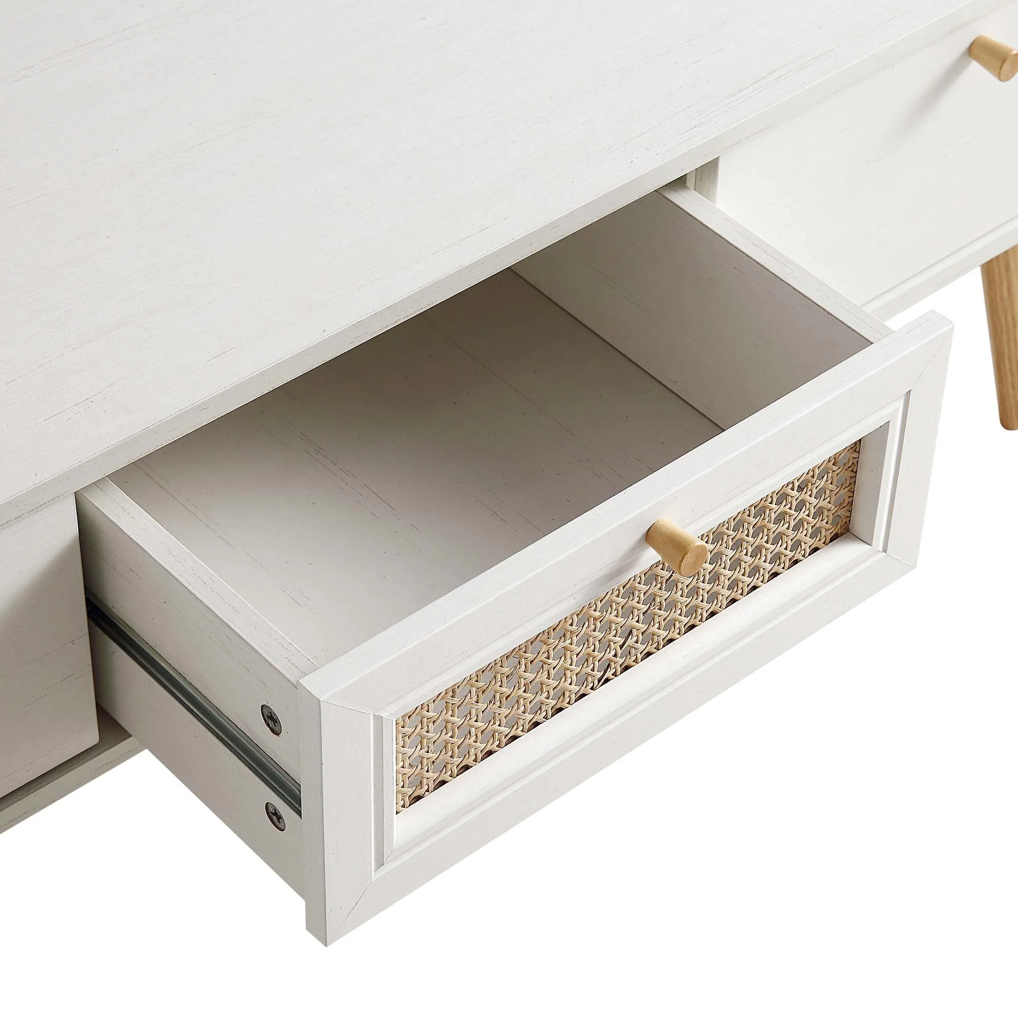 Woven Rattan 3-Drawer TV Unit in White