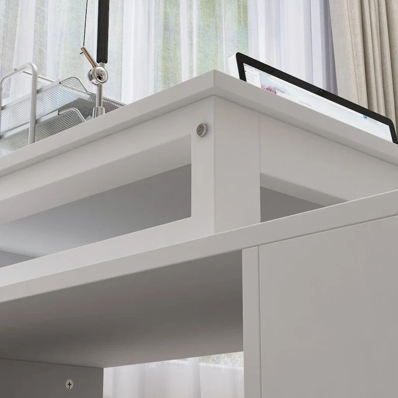 L-Shape Executive Desk - Brown Wood Finish - Single User