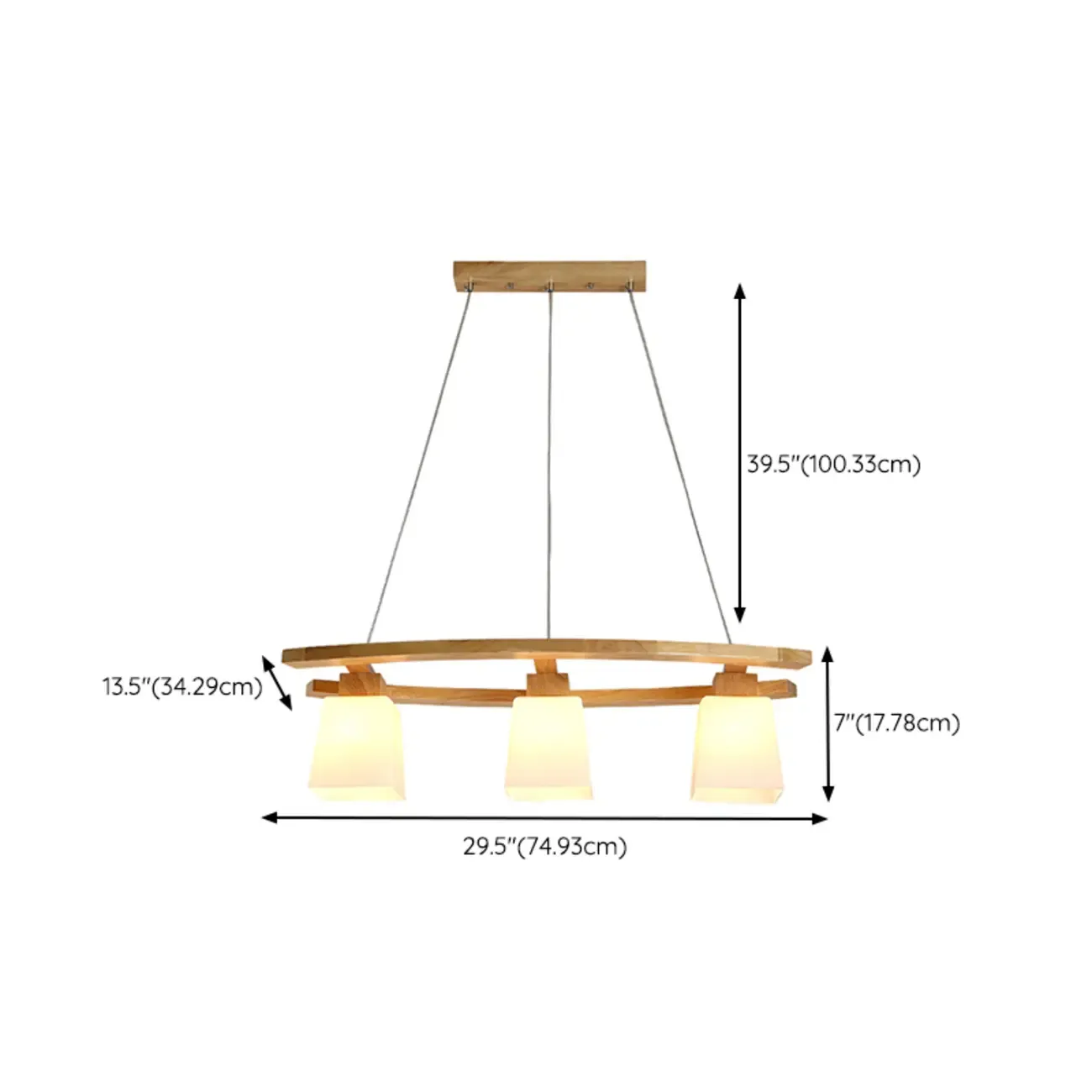 Modern 3-Light Wooden Glass Pendant Light Island Hanging