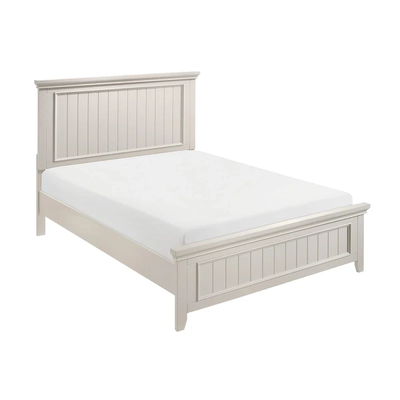 Off White Finish Wooden Panel Bed 1pc