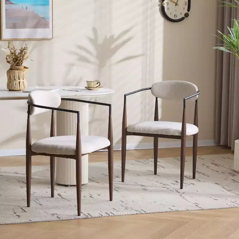 Christopher Knight Home Set of 2 Eva Modern Upholstered Iron Dining Chairs with Curved Open Back Beige/Dark Brown