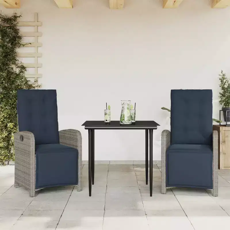 vidaXL Modern Garden Dining Set with Cushions in Poly Rattan