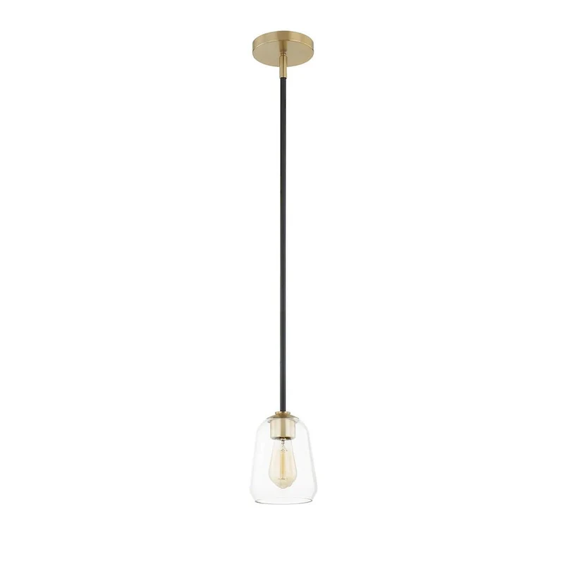 Justice Design Group Arcwell 1-Light Pendant - Clear Glass - Matte Black w/ Brass Accents Finish