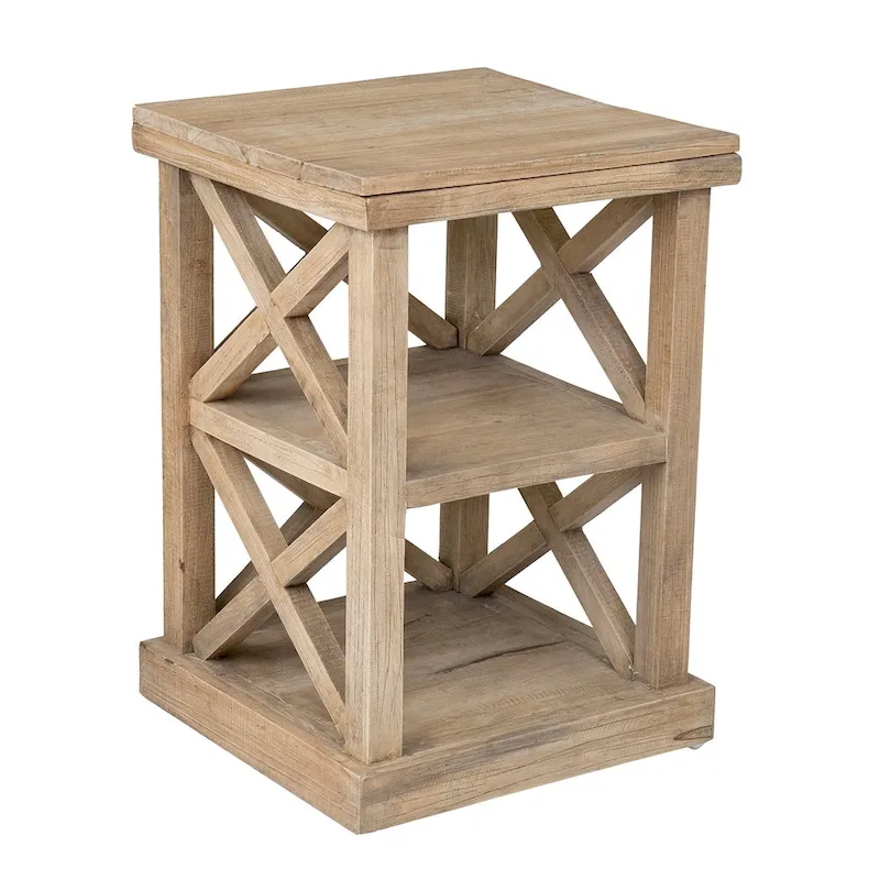 Distressed Natural Mindi Wood Cross Frame End Table