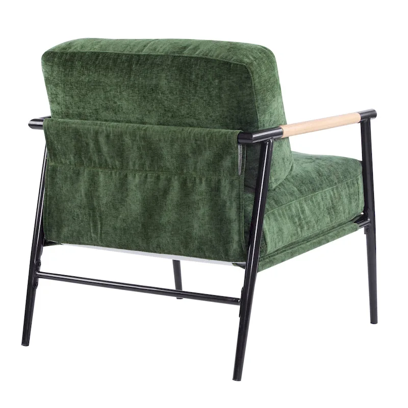 Polyester Accent Chair with Metal Frame & Wooden Armrests