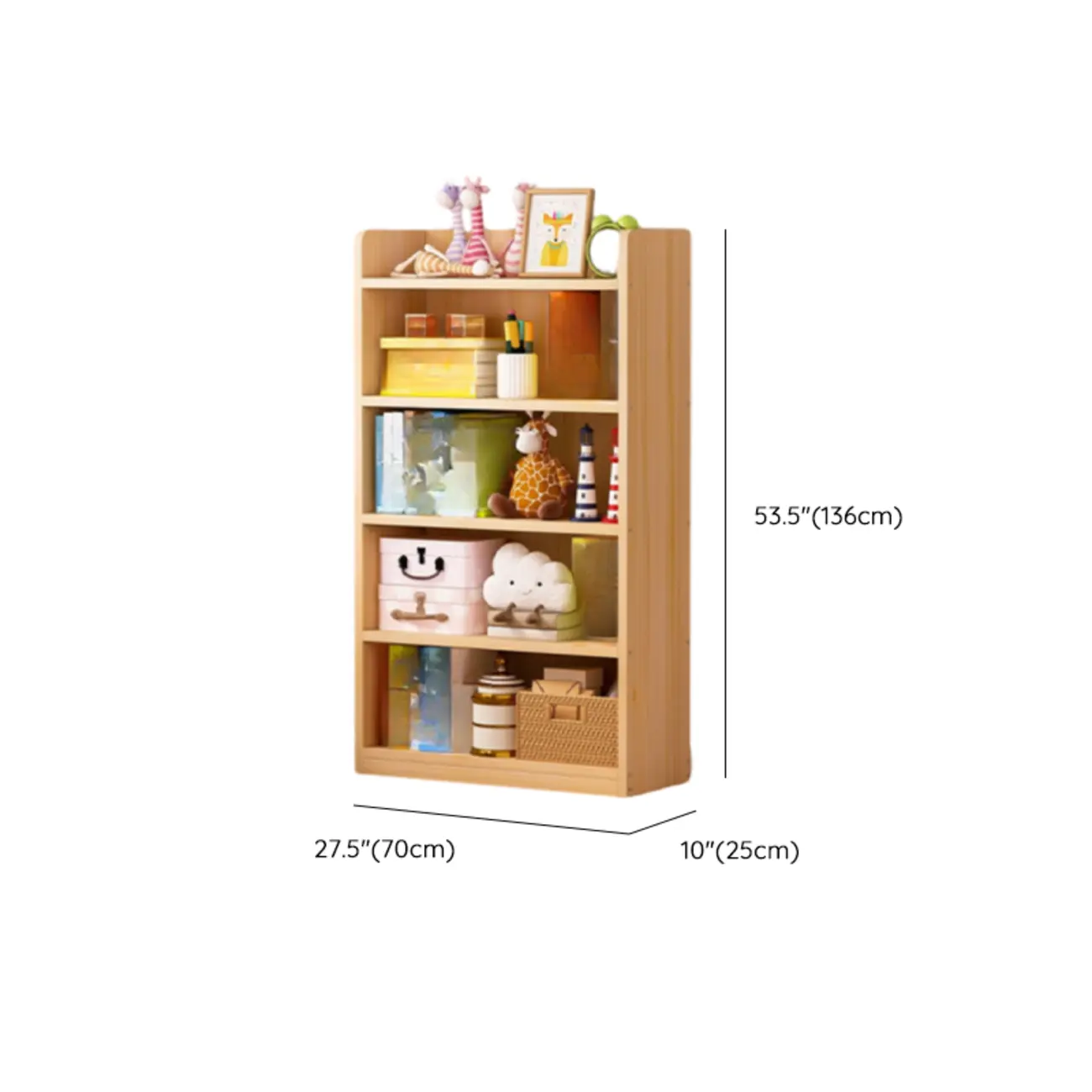Solid Wood 5-Tier Display Open Shelving Unit Bookcase