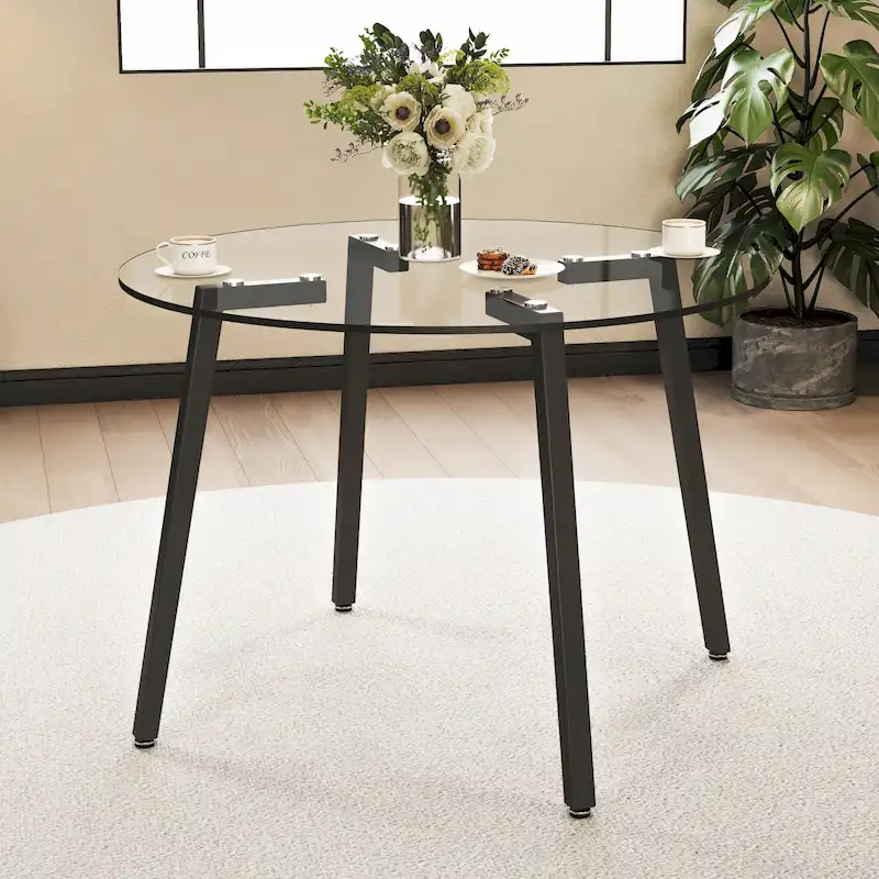 Black / Transparent / Gold Tempered Glass Dining Table – Square, Seats 4