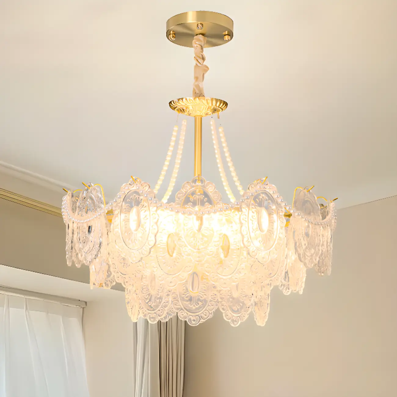 Elegant Vintage Gold Exquisite Glass Chandelier