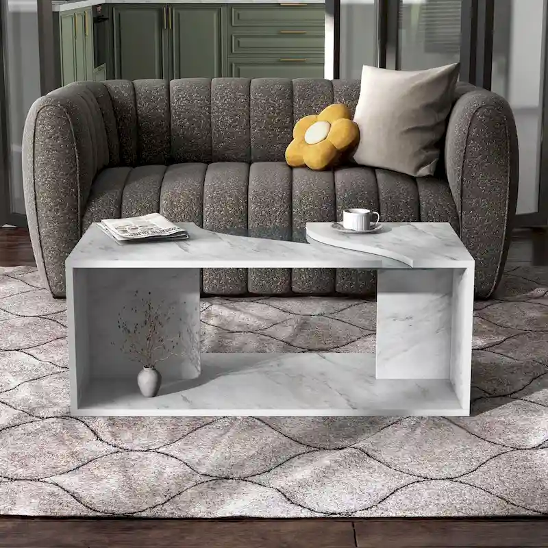 Kobe Modern Faux Marble Veneer Coffee Table with Shelf by Furniture of America