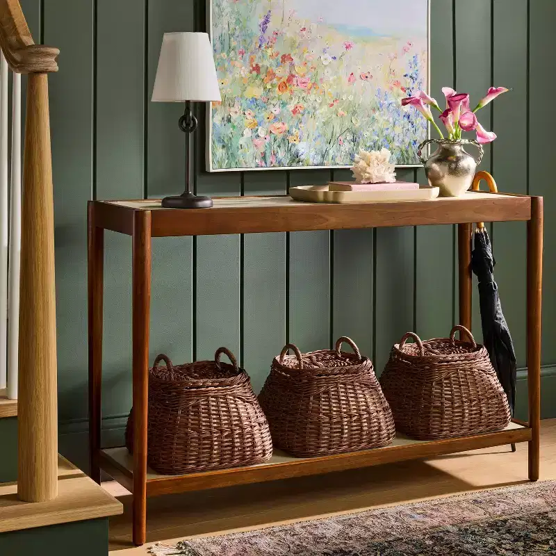 Natural Linen Console Table with Shelf Mahogany Brown - Threshold™ designed with Studio McGee