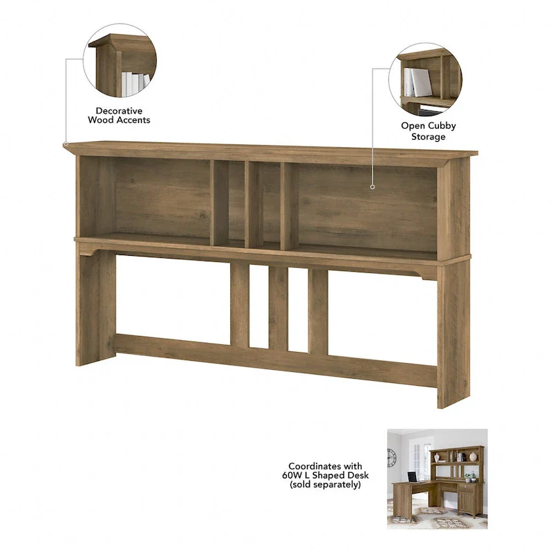 Salinas 60W L Desk with Hutch, Cabinet and Bookcase by Bush Furniture
