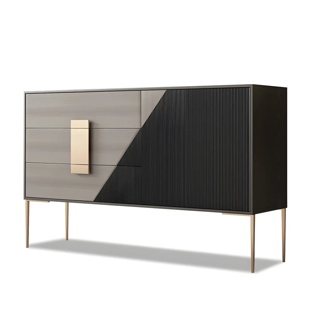 Sleek Black-Gray Wood and Metal Soft-Close Drawers Dresser