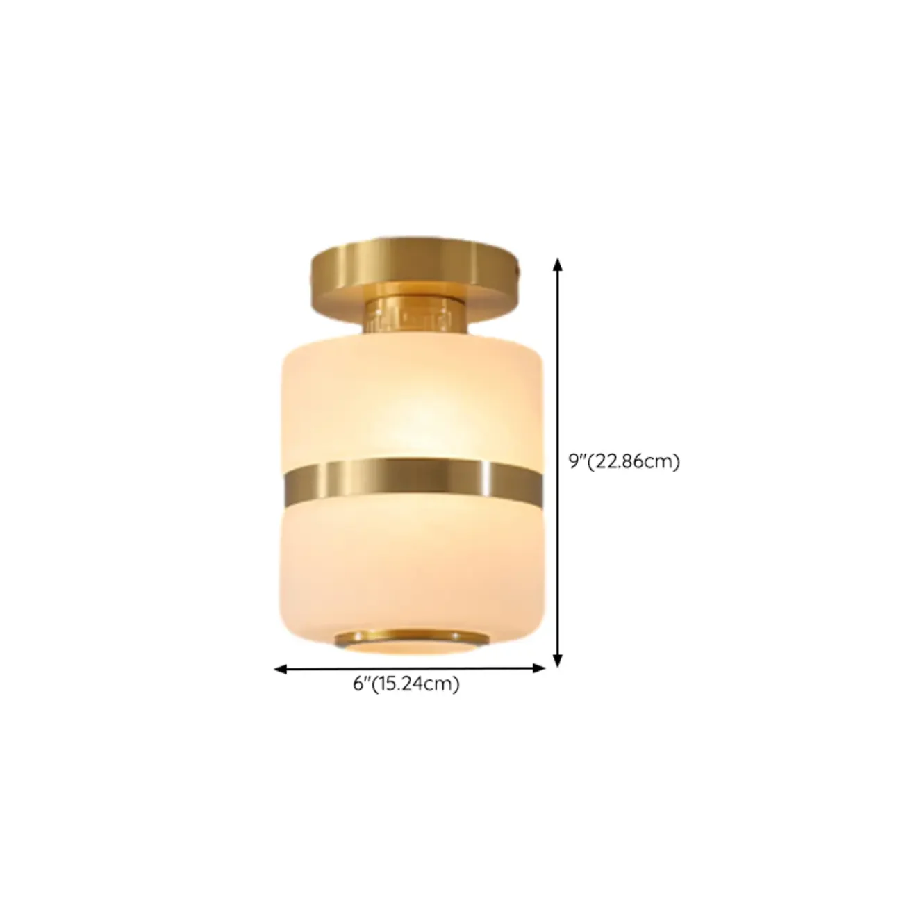 Modern White Glass Drum Golden Semi Flush Ceiling Light
