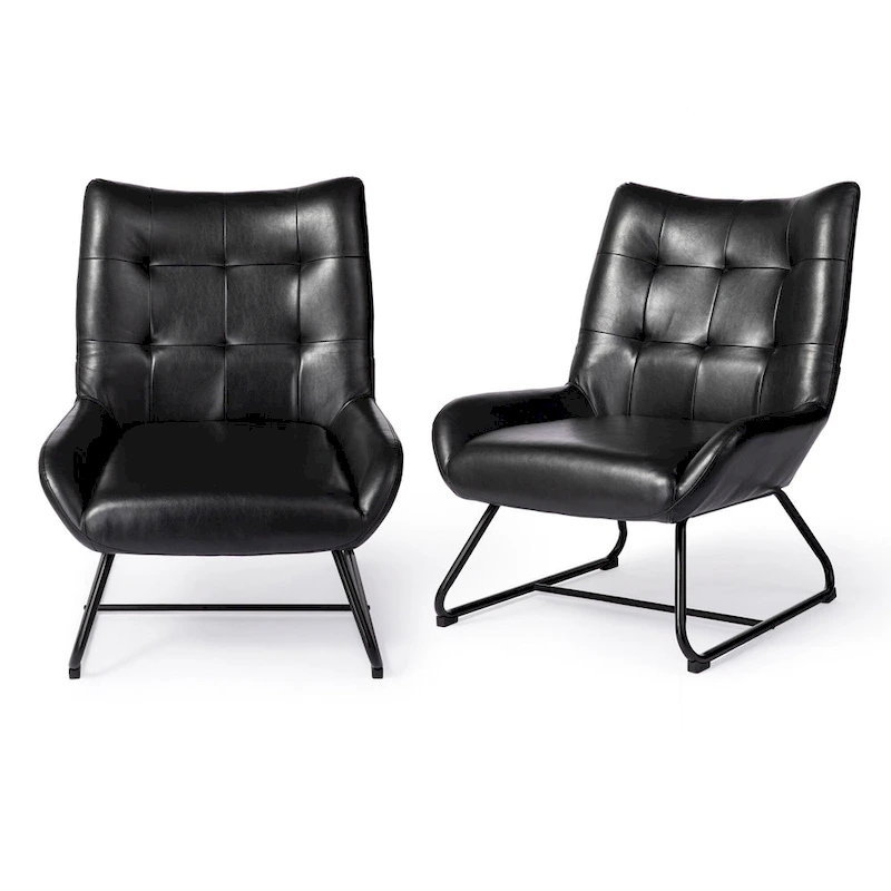 Glitzhome Set of 2 35.5H Leatherette Wingback Accent Chairs With Metal Legs