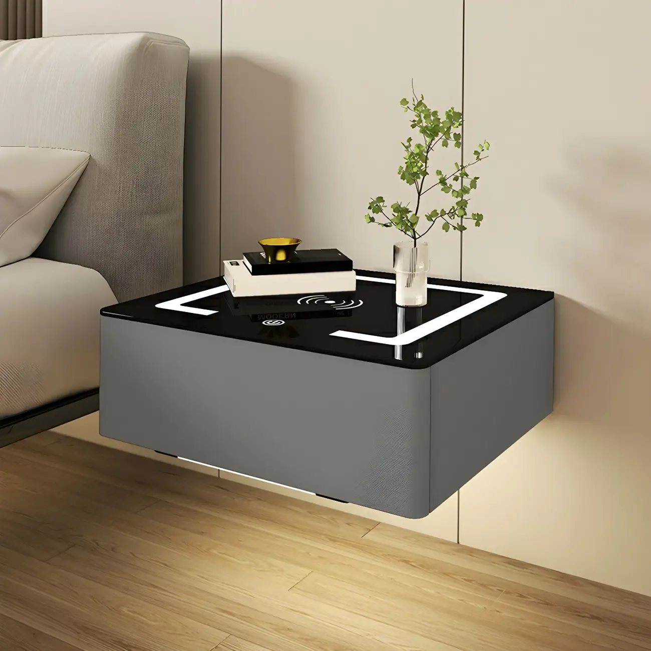 Modern Floating Stone Top Nightstand with Drawer