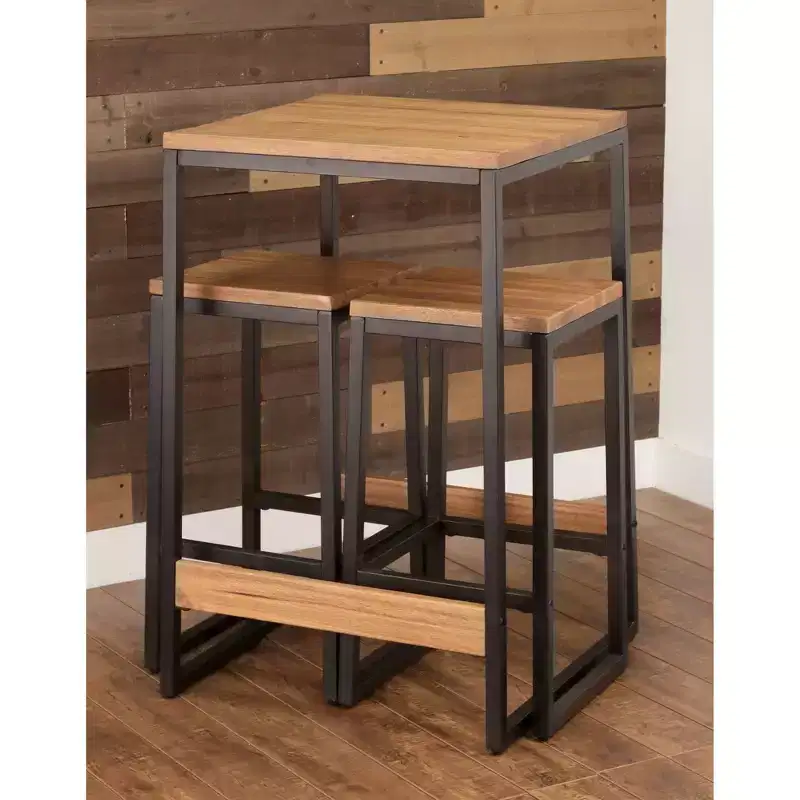 Berlin 3pc Patio Bistro Set - Merry Products: Acacia & Steel, Water-Resistant, 2 Stools with Table
