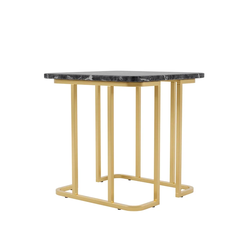 Square Faux Marble Side Table with Metal Base