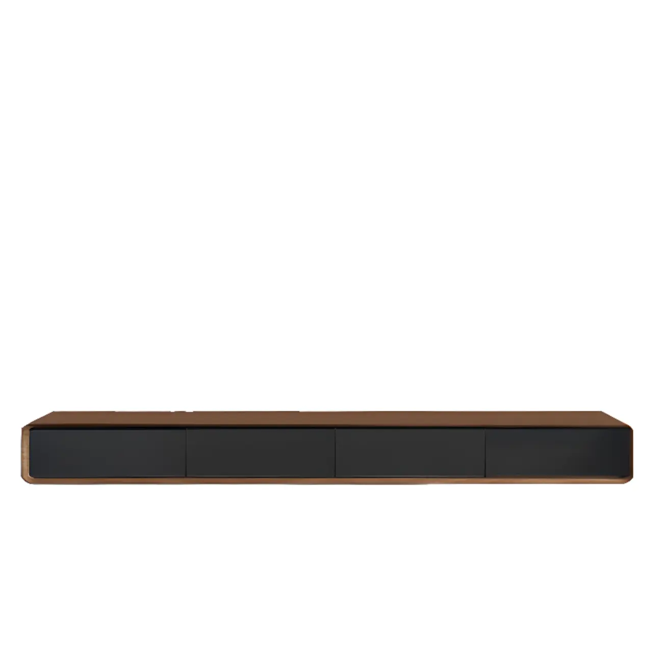 Walnut-Black Wood Drawers Floating Mount TV Stand Wall-Mounted