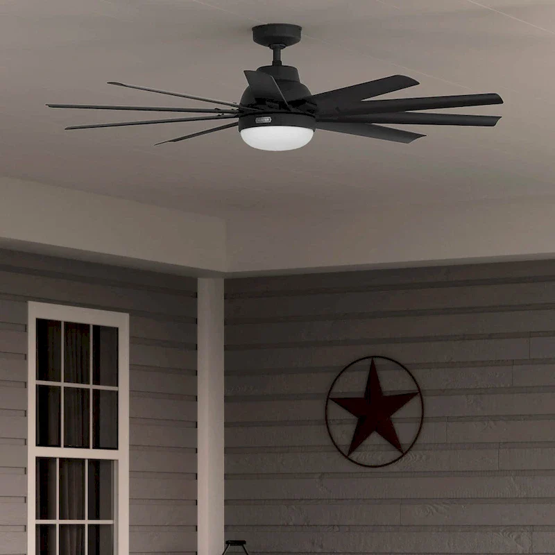 Hunter 60  Overton Damp Rated Ceiling Fan with LED Light Kit and Wall Control - Windmill, Transitional, Modern - ENERGY STAR