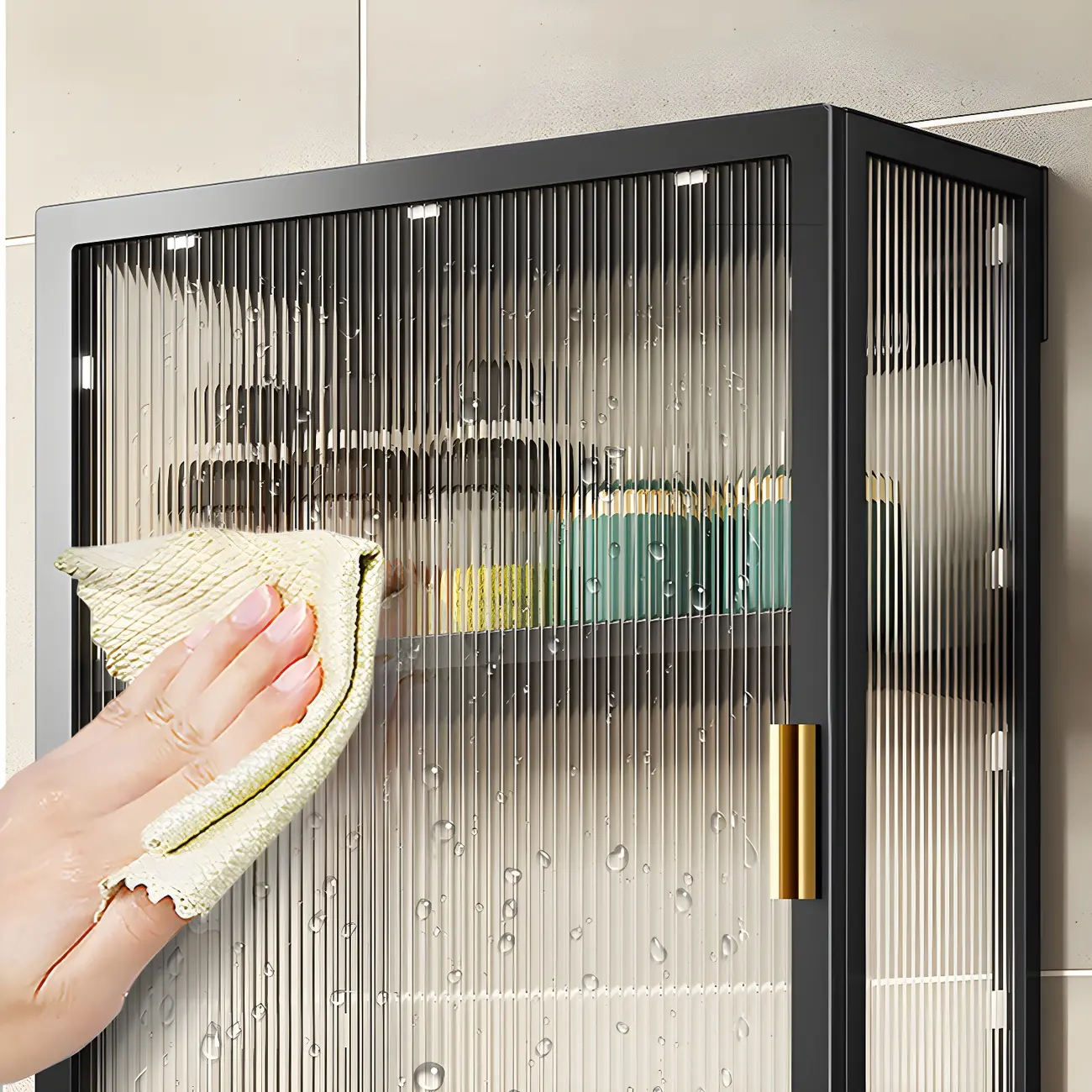 Kitchen Black Modern Metal Floating China Cabinet