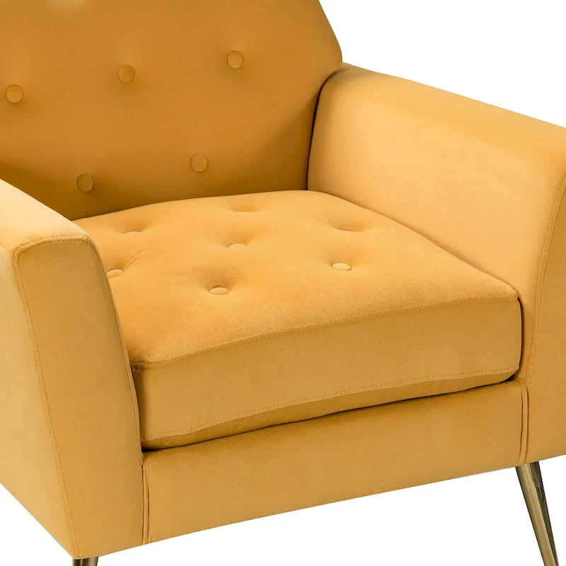 Velvet Tufted Accent Armchair with Gold Metal Legs – 250lbs Capacity
