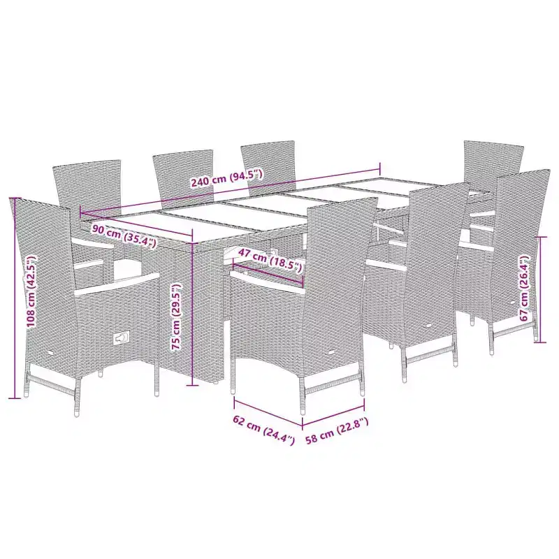 vidaXL Garden Dining Set Black PE Rattan Large UV-resistant materials