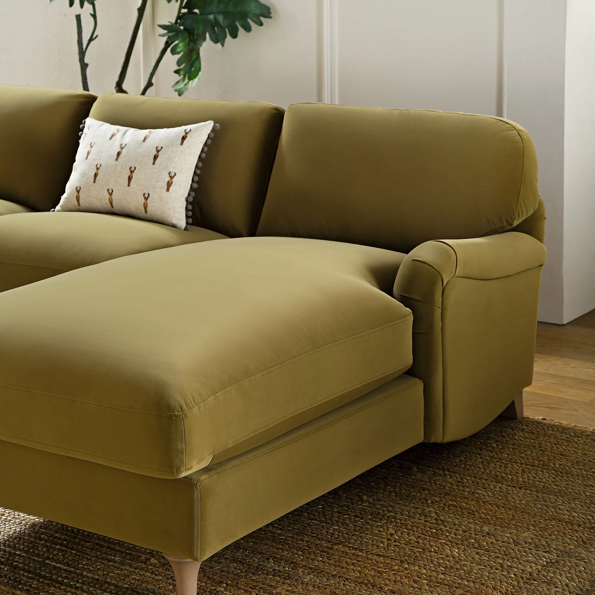 Fudge Velvet Sofa, Grande Chaise Sofa Right Hand Facing