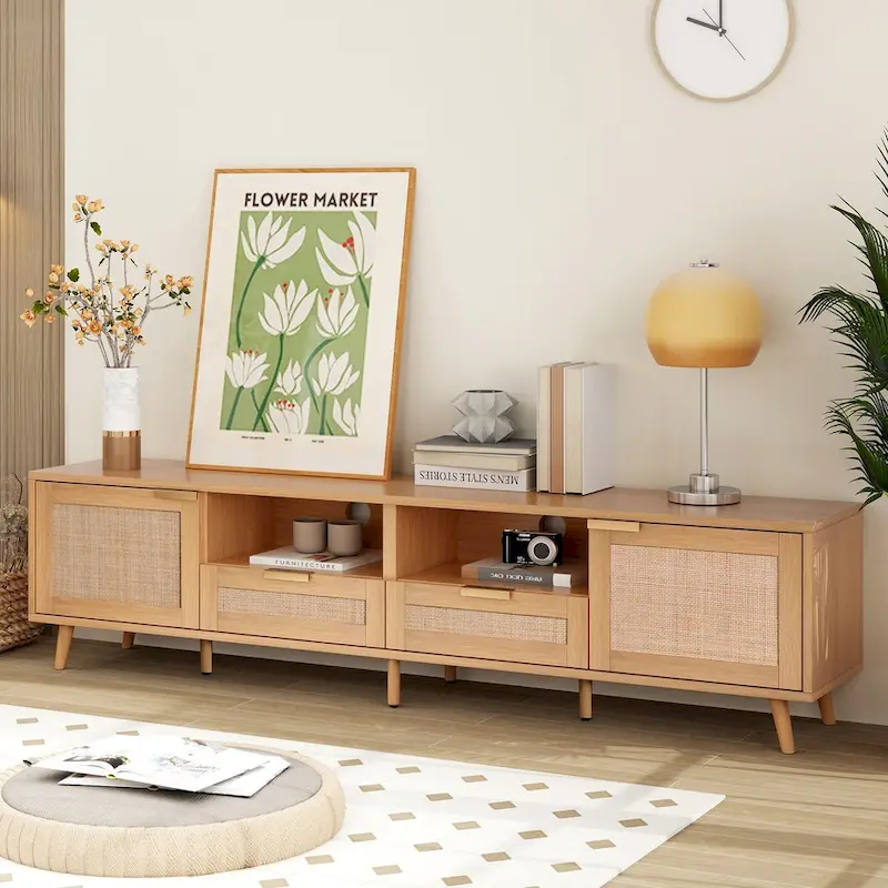 Modern Farmhouse Media Console with Solid Wood Legs