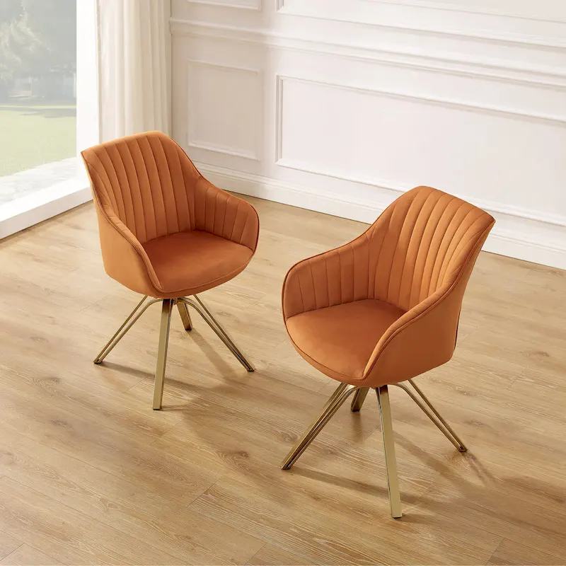 Art Leon Modern Velvet Swivel Chair with Golden Finish