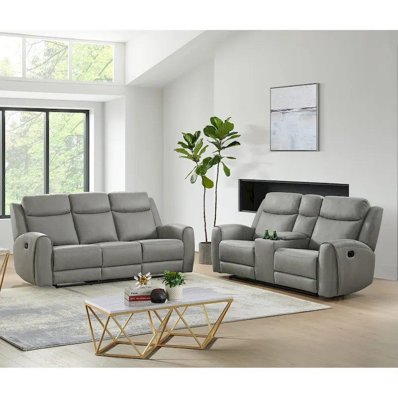 2-Piece Transitional Fabric Reclining Sofa Set – Gray