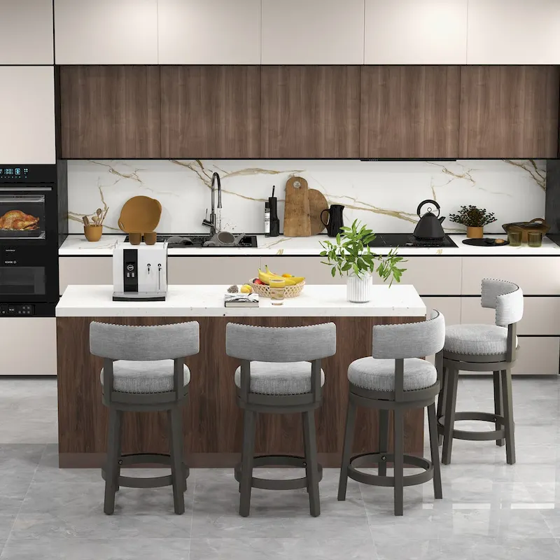 Swivel Bar Stool - Gray Upholstered - 27