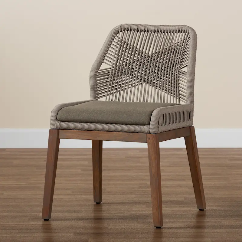 Jennifer Transitional Woven Rope Mahogany Dining Side Chair-Grey