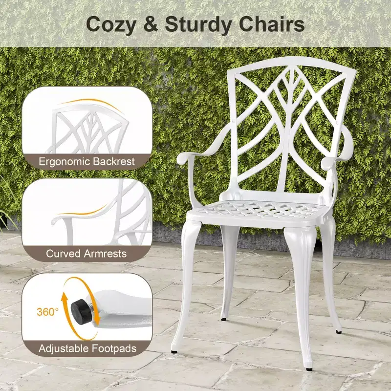 Costway 5 PCS Patio Cast Aluminum Bistro Set Dining Table & Chair with Umbrella Hole