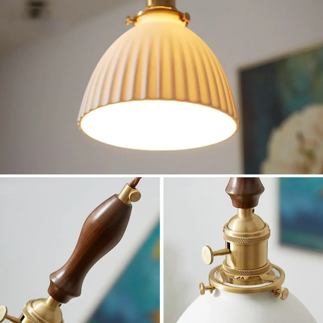 Classic White Brass Ceramic Dome Pendant Light