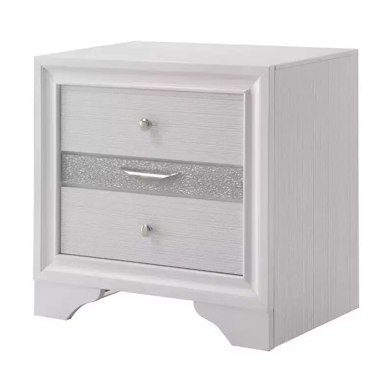 26" Naima Nightstand White - Acme Furniture: 60 Day Warranty, No Assembly, Metal Glides, Wood Composite