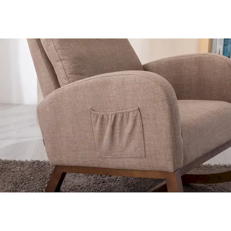 Modern 27  Upholstered Rocking Chair with Wood Legs and Side Pocket