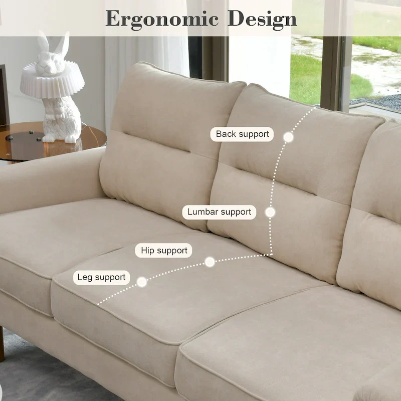 Brown Faux Leather 3-Seater Sofa with Wood Legs