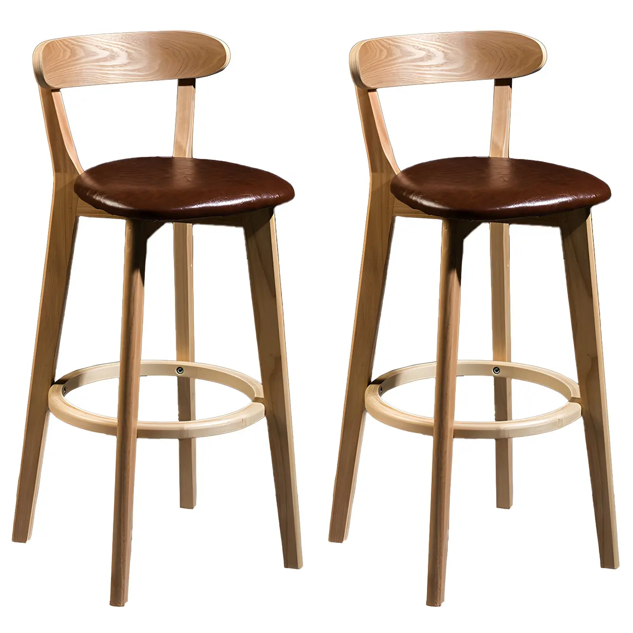Wooden Upholstered Low Back Bar Height Stools Set of 2