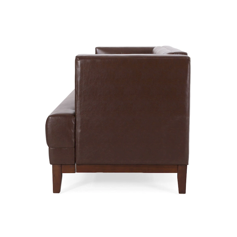 Dark Brown 80.75 Modern Button Tufted 3-Seater Sofa with Wood Legs