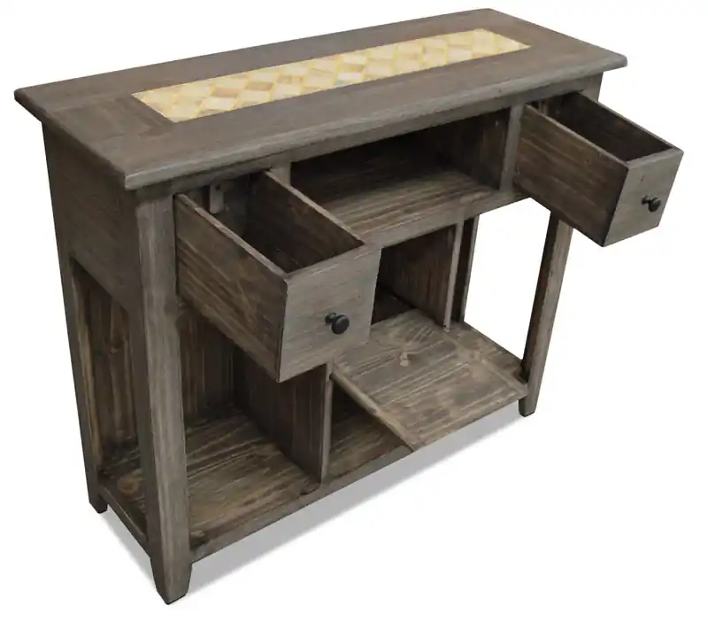 Santa Fe Rustico 43.25 Rustic Sofa Table with Storage and Shelf - Grey Pine with Marble Inset
