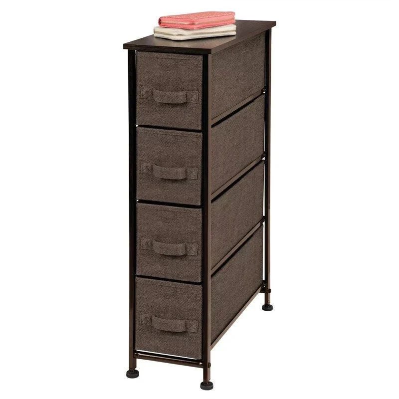 Cream-Gold / Charcoal / Espresso / Black-Graphite Gray Narrow Fabric Dresser Storage Tower with Steel Frame & MDF Top, 5-Drawer